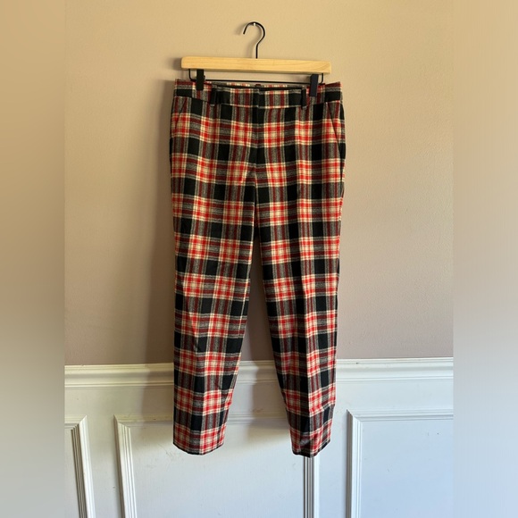 J Crew Pants Womens Cafe Capri Plaid Wool Trouser Red Black Sz 4 Preppy Workwear - Picture 2 of 7